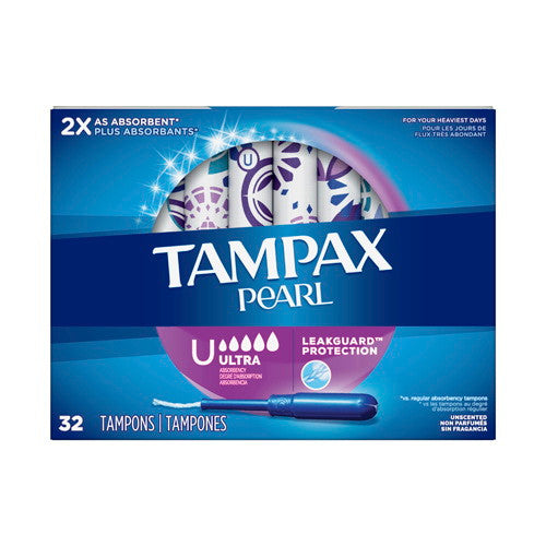 Tampax Pearl Tampons Ultra Absorbency with LeakGuard Braid, 32 Ea